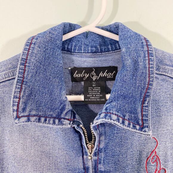 Y2K 90's Vtg Baby Phat Girls Denim Full Zip Short Sleeve Dress Size 6A - Picture 3 of 8